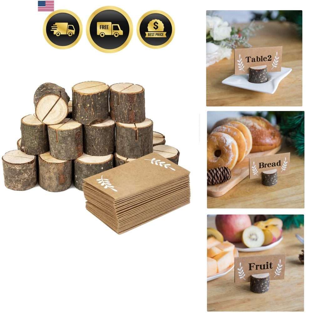 20Pcs Wood Place Card Holders and 24Pcs Kraft Table Place Cards, Rustic Table…