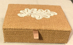 Hand Crafted Tan Raffia Covered Wood Box-Wedding Card-Jewelry–5.75″L & 2″H-EUC