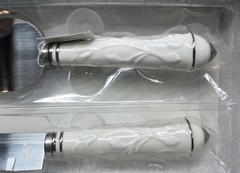 New Russ Berrie White Lace & Promises Porcelain Cake Knife Server Wedding Vtg