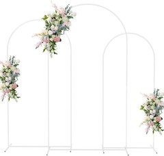 Wedding Arch Stand Set of 3 7.2FT, 6.6FT, 6FT White Metal Arched Backdrop Fra…