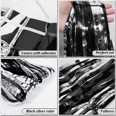 6 Pack 3.3Ft x 6.6Ft Graduation Foil Fringe Curtain Backdrop Decorations, Bla…
