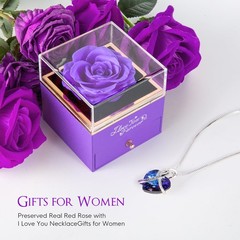 EleShow Preserved Real Rose with Heart Necklace, Eternal A1_purple