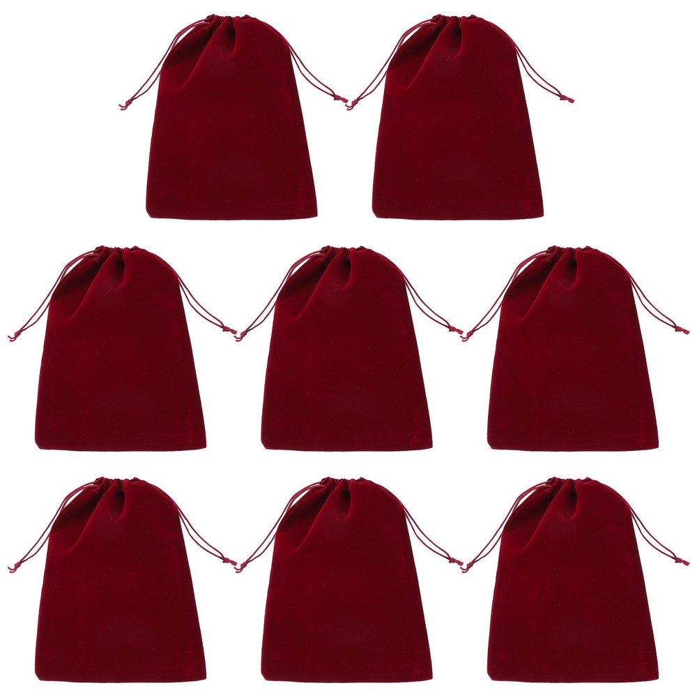 8 Pack Burgundy Velvet Gift Bags 7×9 Inch Jewelry Pouch For Wedding Favor