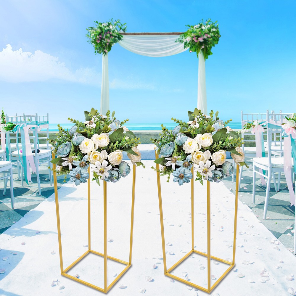 2x Metal Floor Stand Column Cube Shape Flower Holder Wedding Backdrop Decoration