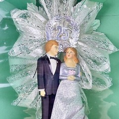 Vintage COAST NOVELTY 25th Wedding Anniversary Cake Topper Bride/Groom NIB ivory