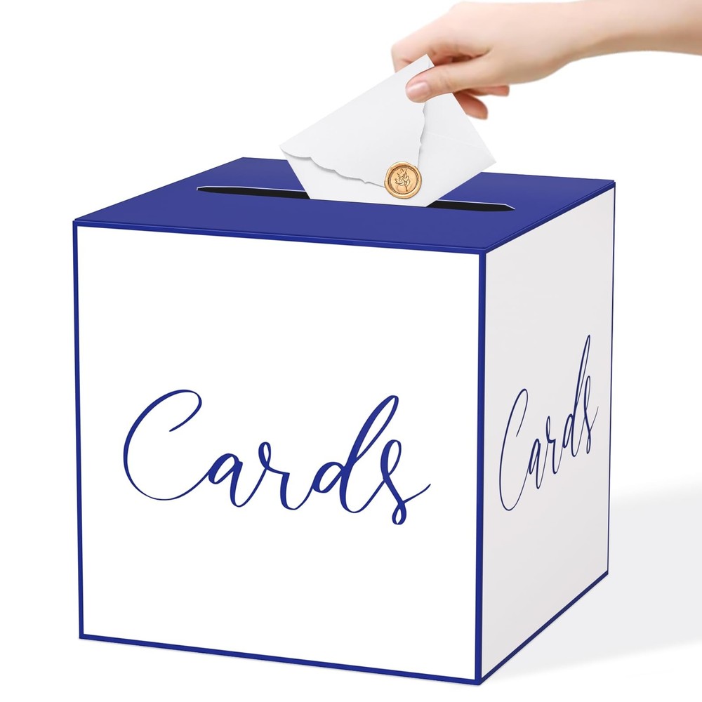 White Navy Blue Card Box Wedding Birthday Baby Shower Raffle Wishes Money
