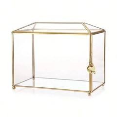 Gold Glass Card Box with Lock 10.2×5.9×8.3 Inches
