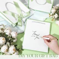 Pcs Wedding Paper Gift Bags with Handle 9x7x3.15» Thank 12 White, Sage Green
