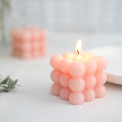2 BLUSH Bubble Cube Unscented Paraffin Wax CANDLES Wedding Centerpieces Events