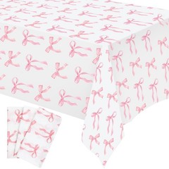 Oudain 3 Pcs Pink Bow Table Cloth 54 x 108 54 x 108 inches, and White