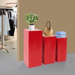 3-Piece Red Iron Cuboid Display Pedestal Stands Freestanding