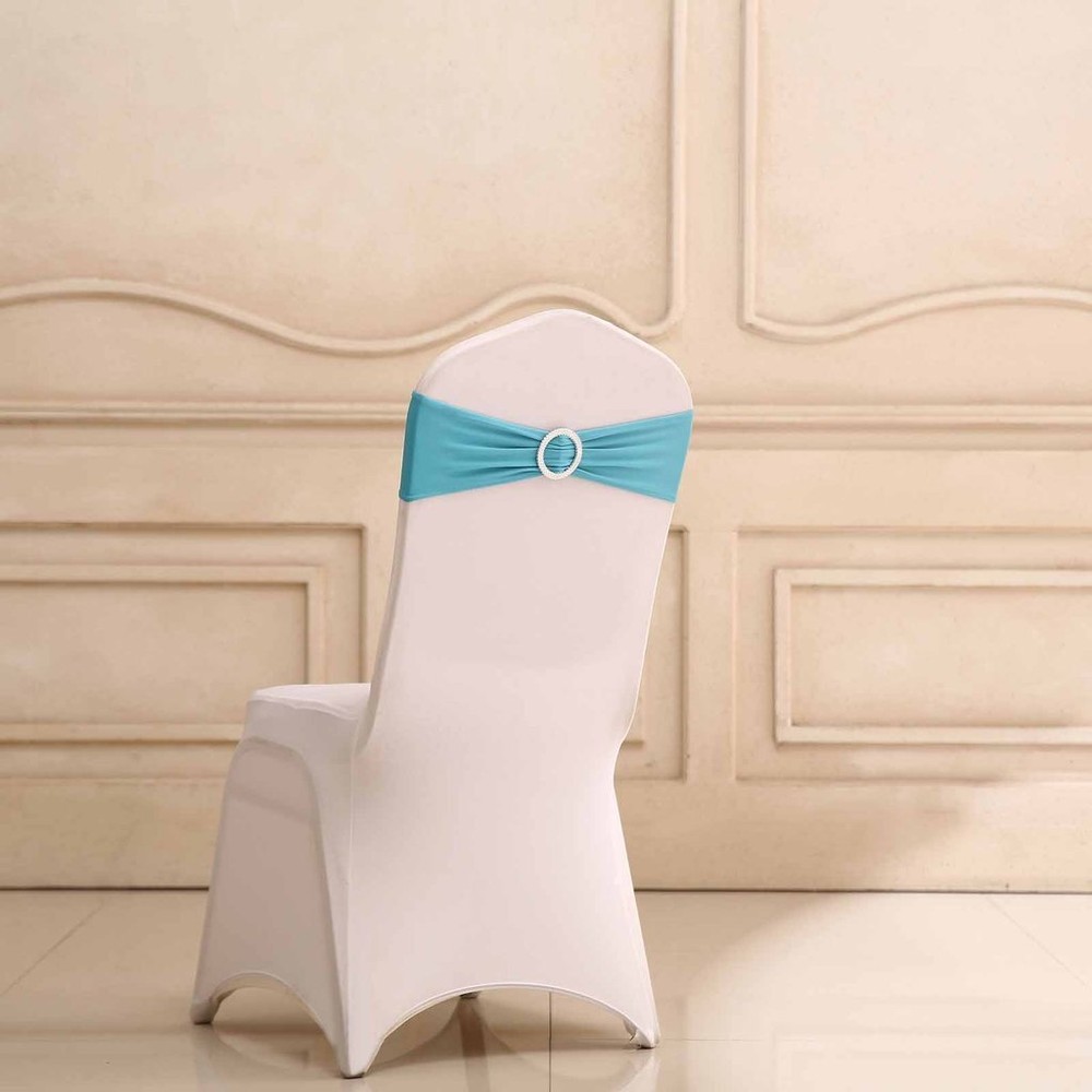 10 Turquoise Spandex CHAIR SASHES with Silver Round Buckles Wedding Decorations