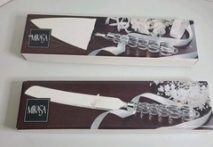 Mikasa Two-Piece Silver Plated Cake Server & Cake Knife Set Glass Handles Boxed