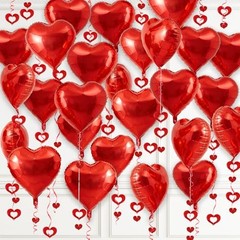 Heart Balloons, 24Pcs 18Inch Foil Heart Shaped Love Balloons and 50Pcs Red