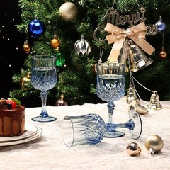 XUWAIDSGN 24 Pcs 7oz Plastic Vintage Wine Glasses Drinking 6″W x 7″H, Blue
