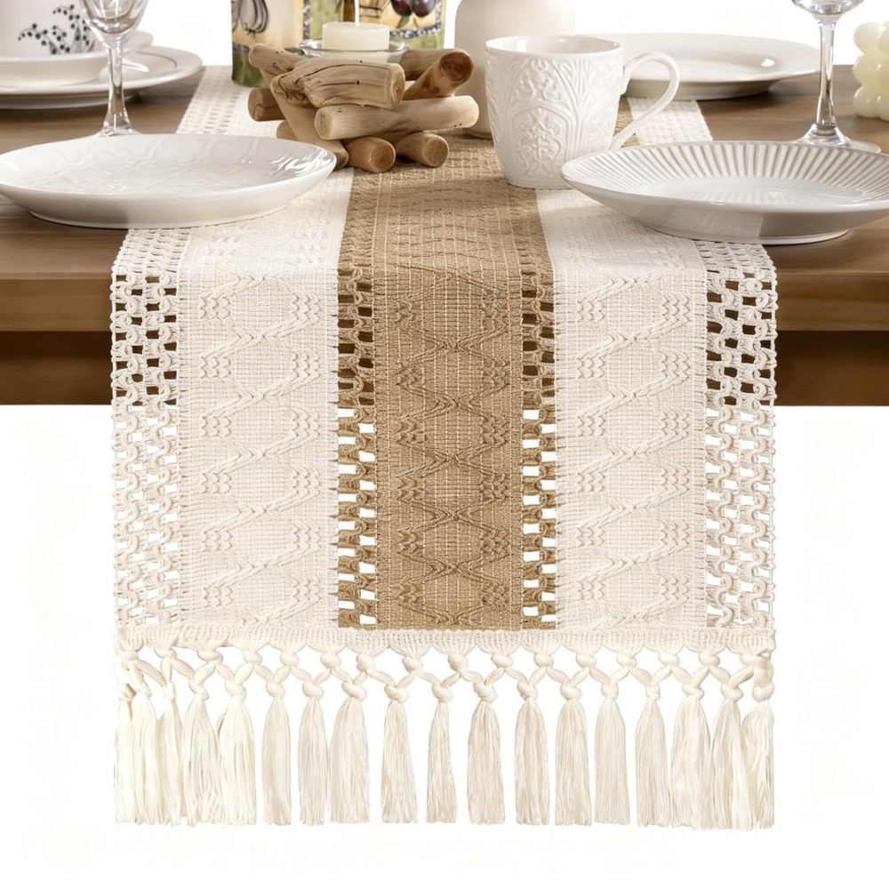 MLMW Boho Table Runner 36 inches Summer Small Coffee Table Runner Rustic Burl…