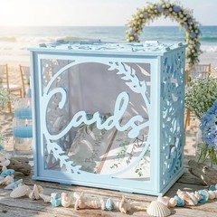 Blue Wedding Card Box Acrylic Window PVC Reception Envelope Money Gift