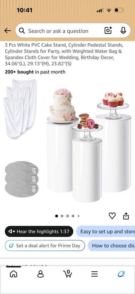 3 Pcs White PVC Cake Stand, Cylinder Pedestal Stands, Cylinder Stands for Party