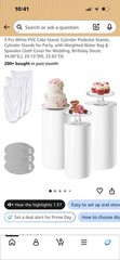 3 Pcs White PVC Cake Stand, Cylinder Pedestal Stands, Cylinder Stands for Party