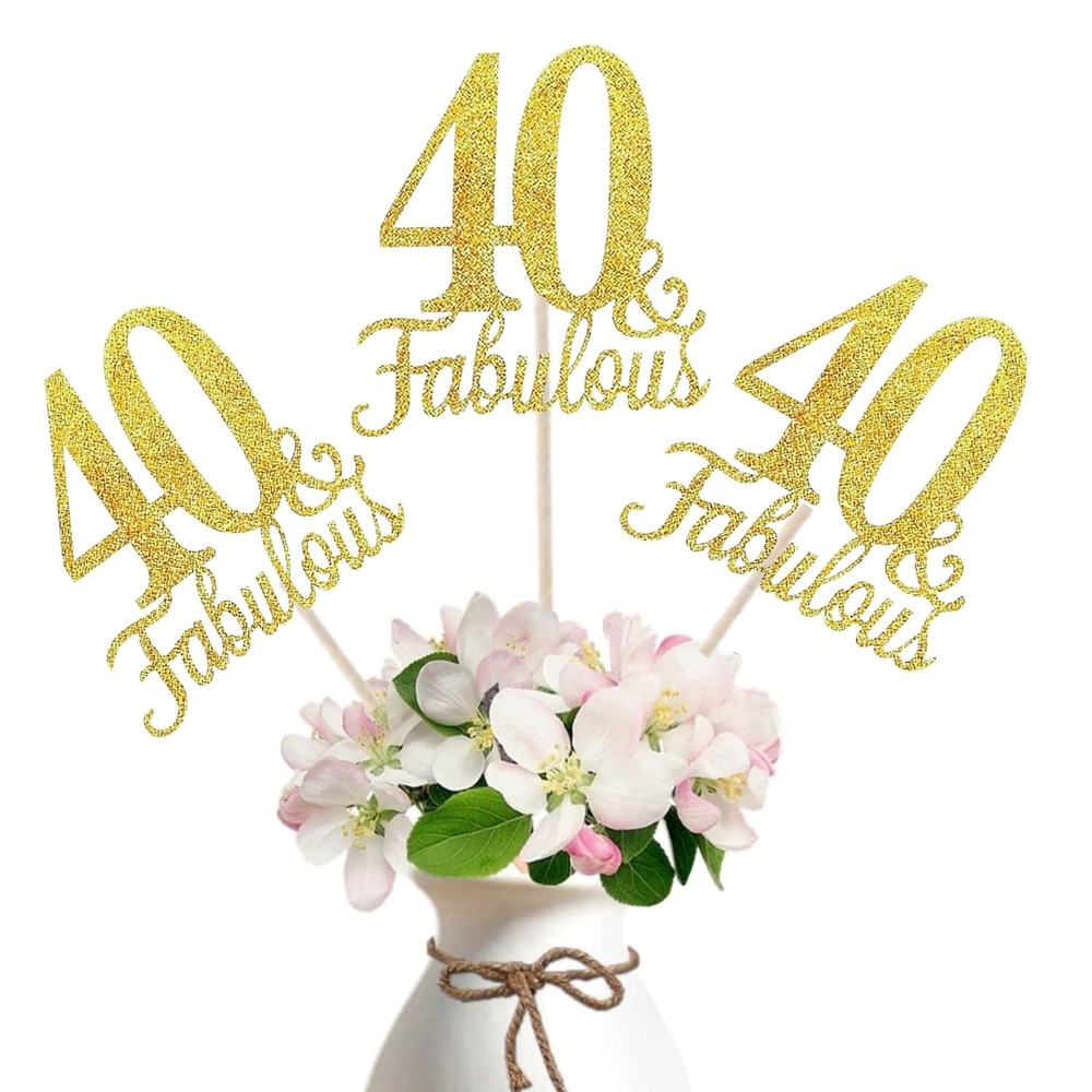 Fabulous 40 Centerpiece Sticks, 10 Pcs Gold 40th 3.9 inches x 14 inches,