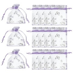 Organza Bags, 100 Pcs 2.8 x 3.5 Inch Butterfly Mesh Pouch, Light Purple Silver
