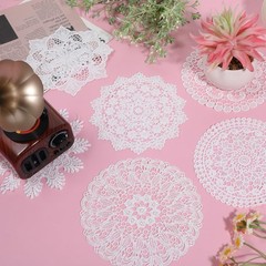 Lace Doilies for Tables, 6 Pcs 6 Inch Vintage Crochet 6 inches, White