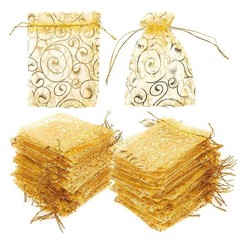 100Pcs 10X15cm Eyelash Printed Gold Organza Bags Jewelry Pouch Bags Organza8653