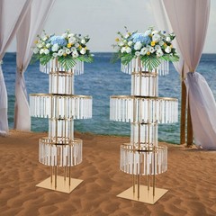 Gold+Clear 2PCS Flower Stand, Crystal Flower Stand, 5-tier Crystal Flower Stand