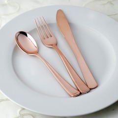 Rose Gold Metallic Forks Spoons and Knives sets – Disposable Tableware for Party