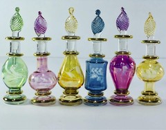 Egyptian Hand Blown Glass Miniature Genie Bottles – Set of 6, 2″ (5 cm), Gold