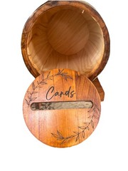 Wedding Card Wood Barrel Gift Card Box On Wooden Stand, Slotted Lid 11″