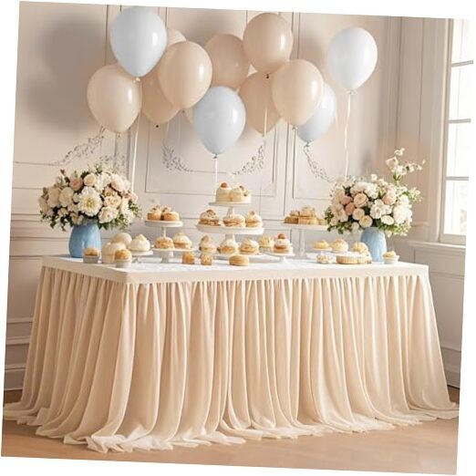 Table Skirt for Rectangle Tables 9FT Sheer 108″ x 30″ (Rectangular) Champagne
