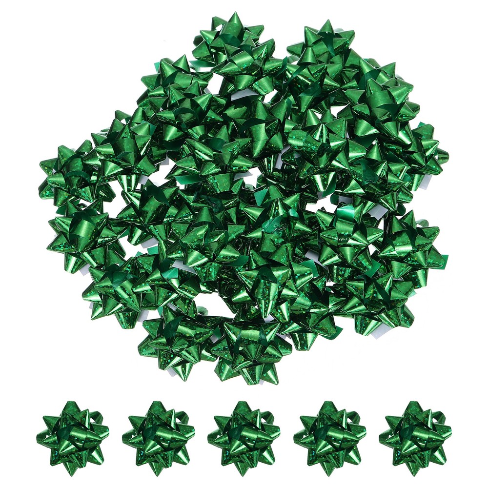 100Pcs 1.5″ Mini Star Gift Bows Laser Bows Green
