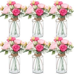 Rustic Mason Jar Centerpieces with Faux Peony & Baby’s Breath – 6 Sets