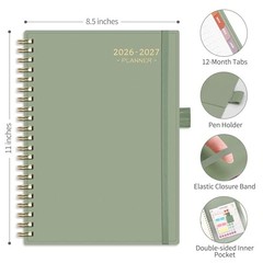 Academic Planner 2026-2027, Weekly and Monthly, July 8.5″ x 11″ Light Green