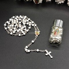 US 12 Lady Guadalupe Rosary Silver Cap Glass Jar Baby Shower Baptism Party Favor