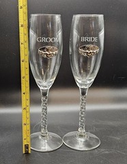 Bride and Groom Wedding Claddagh Champagne Flutes Robert Emmet Co Twisted Stem