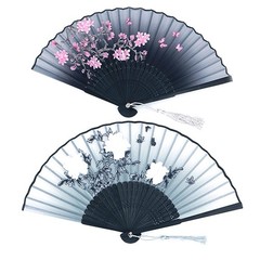 4 Pack Folding Hand Fan Bamboo Compartments with Tassel Women Hollow Bamboo Ha…
