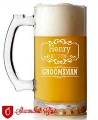 Qty. 6- Engraved Beer Mug Glass Groomsmen Wedding Party 26oz