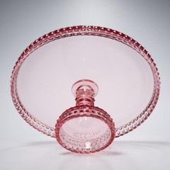 L E Smith Vtg Pink Hobnail Scalloped Pedestal Cake Plate Stand 11″dia