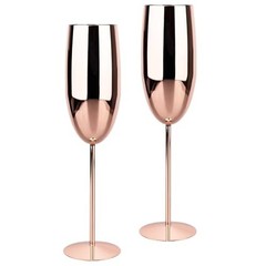 Champagne Glasses Stainless Steel Set of 2, 8.5oz Champagne Flutes 2 count Rose