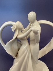 Wedding Cake Topper, Ivory Porcelain Couples Dance & Framed Heart 6.25″