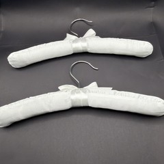 White Satin Padded Kids Hangers Set of 2 Bridal Flower Girl w Bows