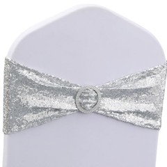 Sequin Chair Sashes Pack Glitter Chair Bows Bands with Buckle for 50 Silver