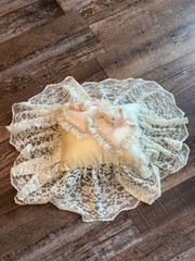 Vintage Style Cream Satin and Lace Wedding Ring Bearer Pillow with Heart Overlay