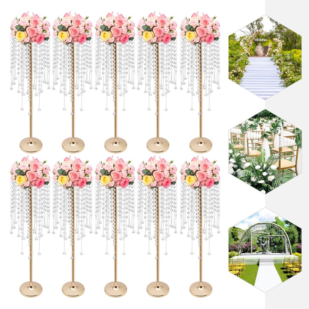 10pcs Crystal Acrylic Table Centerpieces Gold Flower Stands For Wedding Party