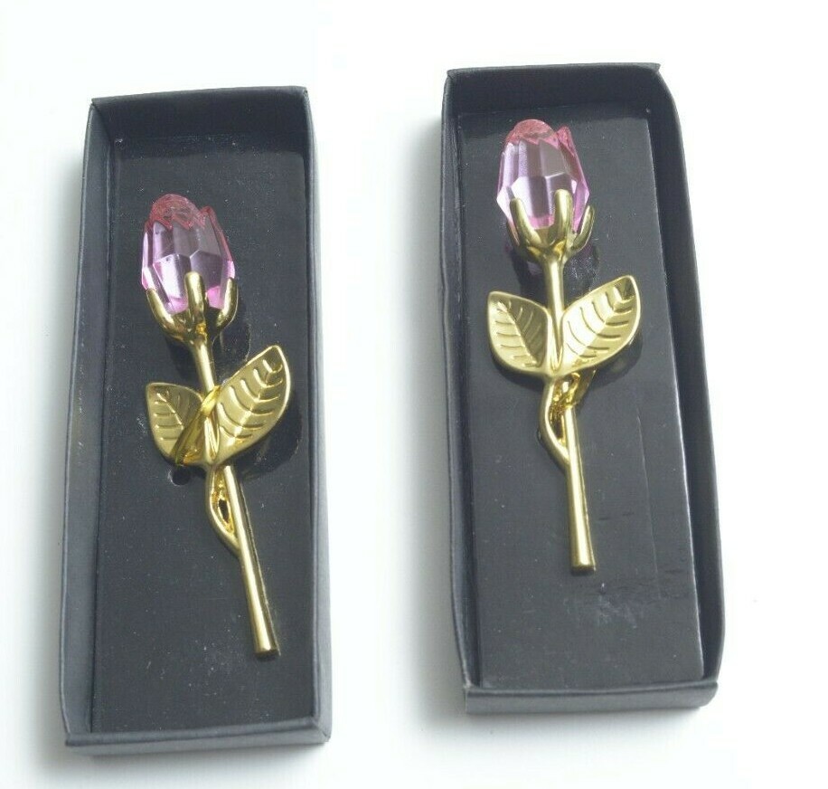 Gold Stem Red Rose in a box Wedding Favor Set of 2