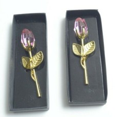 Gold Stem Red Rose in a box Wedding Favor Set of 2