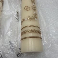 Will & Baumer Wedding Unity Candle Set Flowers Rings Gold Leaf 3 Pc
