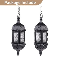 2 Pcs Hanging Candle Lantern Moroccan Chandelier Retro 2pcs, Black